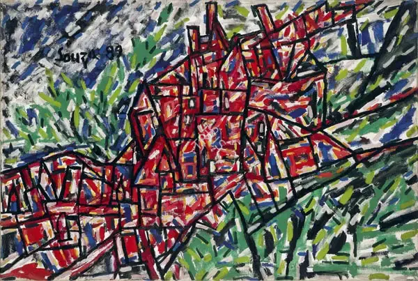 Souza, F.N. (Artist). Red Landscape (London), 1989 | Painting