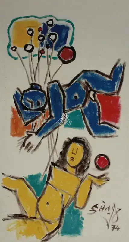 Husain, M.F. (Artist). Untitled (Two Figures), 1974 | Painting