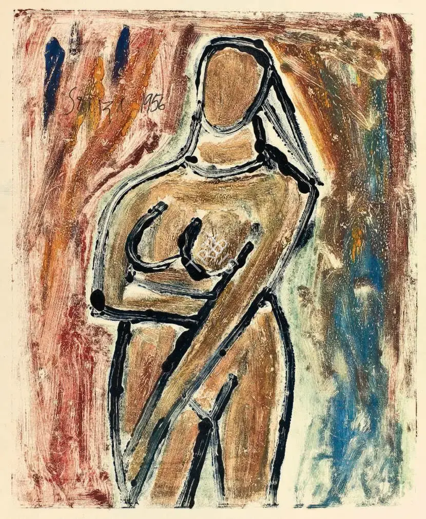 Souza, F.N. (Artist). Untitled (Standing Nude), 1956 | Painting