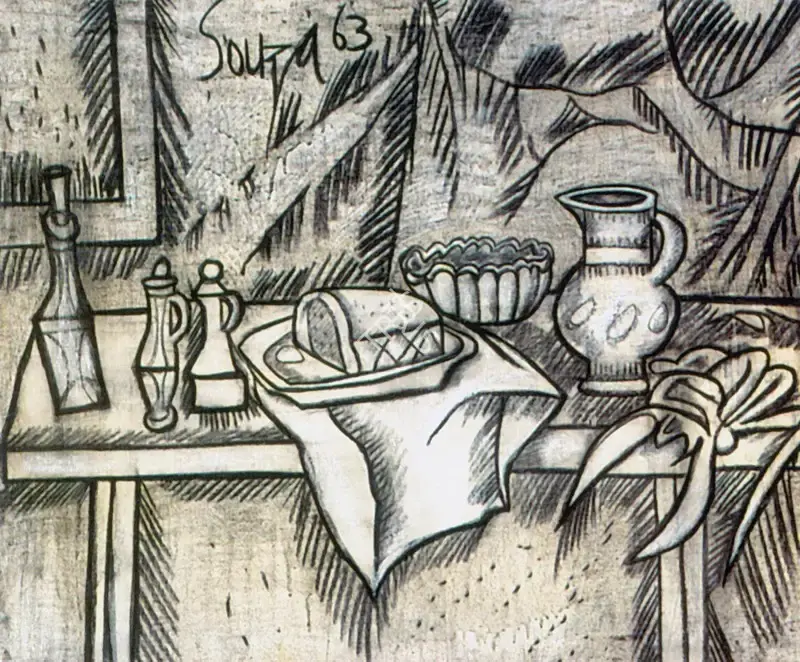 Souza, F.N. (Artist). Table Still Life, 1963 | Painting