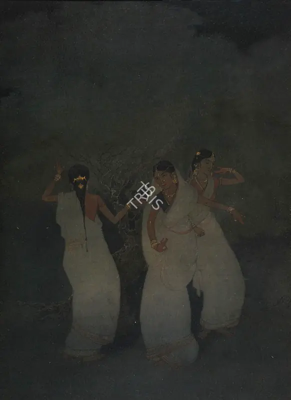 Tagore, Abanindranath (Artist). The Kajri Dance. Watercolour and wash heightened with gold on paper, c.1914 | Painting | FineArts | 00574514