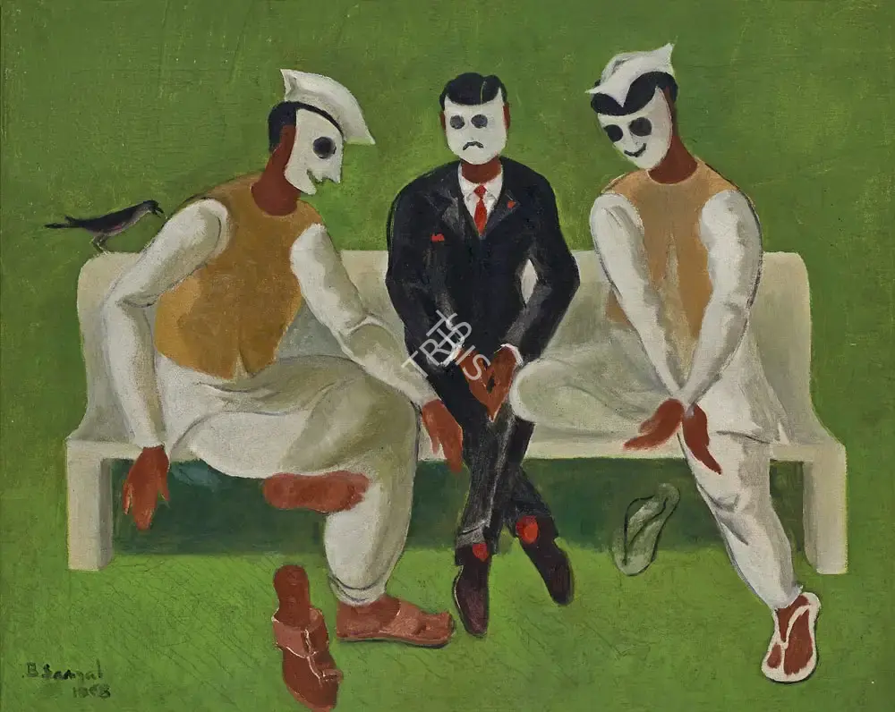 Sanyal, B.C. (Artist). Musks & Men in Park, 1968 | Painting