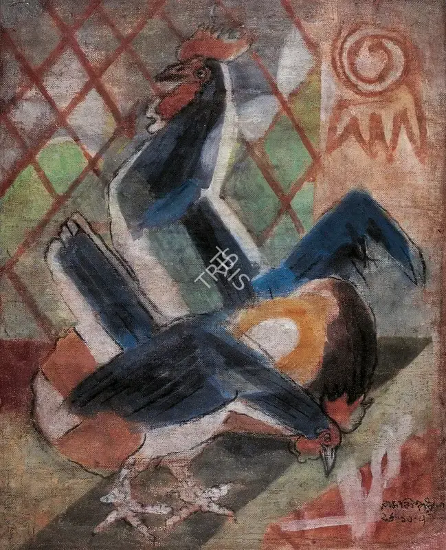 Baij, Ramkinkar (Artist). Roosters, 1970 | Painting