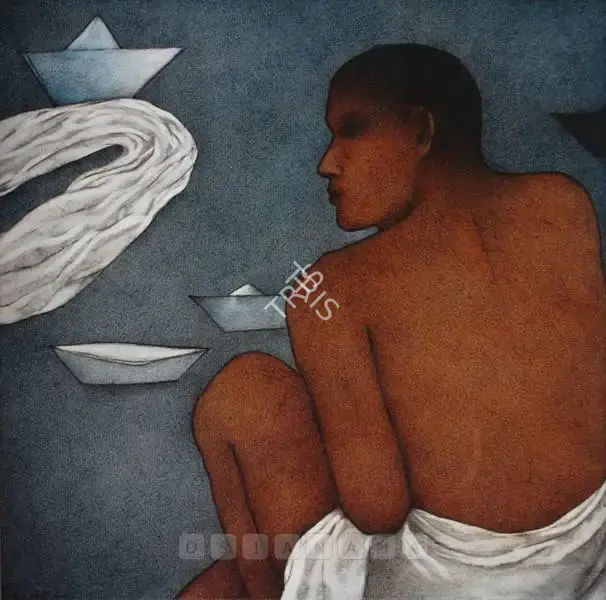 Bhattacharjee, Chandra (Artist). The Man & The Boat. Oil on canvas, n.d. | Painting  | 00880952