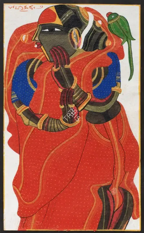 Vaikuntam, Thota (Artist). Untitled (Woman with Parrot), 2002 | Painting