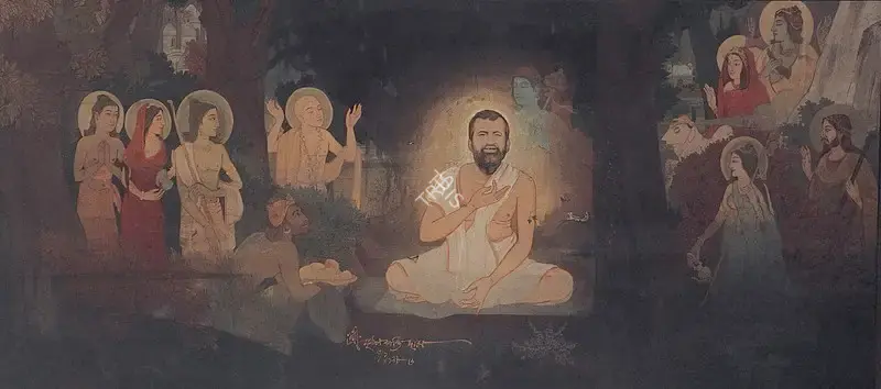 Das, Mrinal K. (Artist). Ramakrishna Paramahansa Receiving Blessings From The Gods. Tempera on board, 1986 | Painting  | 00879849