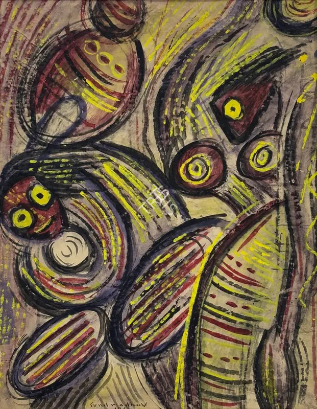Sen, Sunil Madhav (Artist). Untitled (Figures). Mixed media on paper, 1959 | Painting | EconomicsArt | 00870803