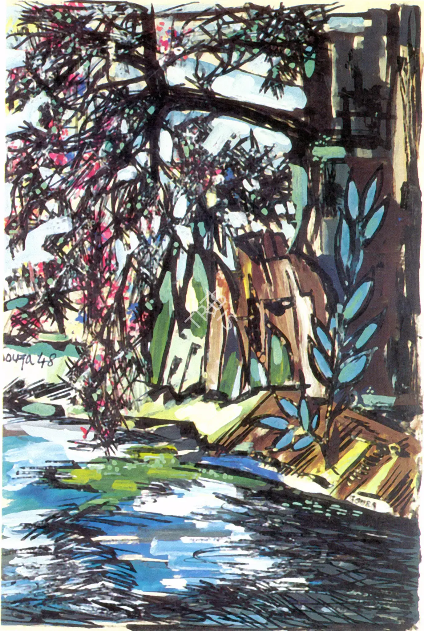 Souza, F.N. (Artist). Stream After The Monsoon. Acrylic on canvas, 1948 | Painting  | 00876715