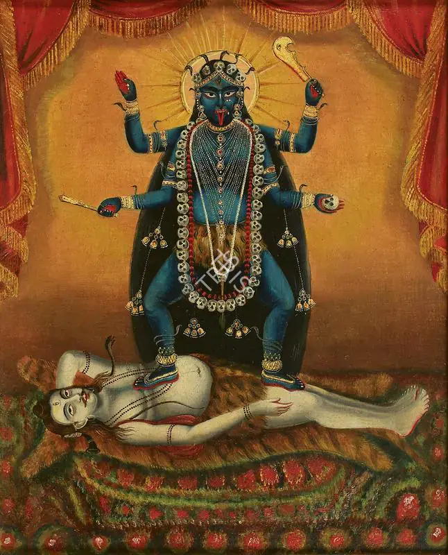 Early Bengal School (Artist). Untitled (Kali Astride Shiva). Oil on canvas, late 19th century | Painting | FineArts | 00642106