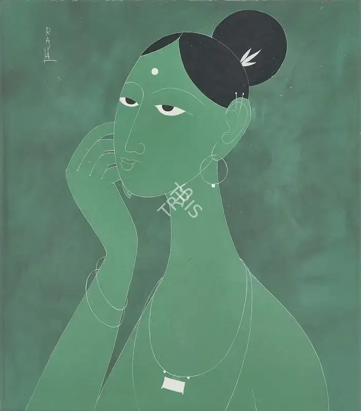 Raval, Rasik D. (Artist). Lady. Gouache on paper, n.d. | Painting | EconomicsArt | 00869502