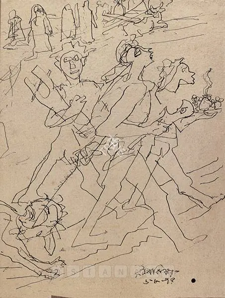 Baij, Ramkinkar (Artist). On The Way To A Sacrifice, 1975 | Drawing