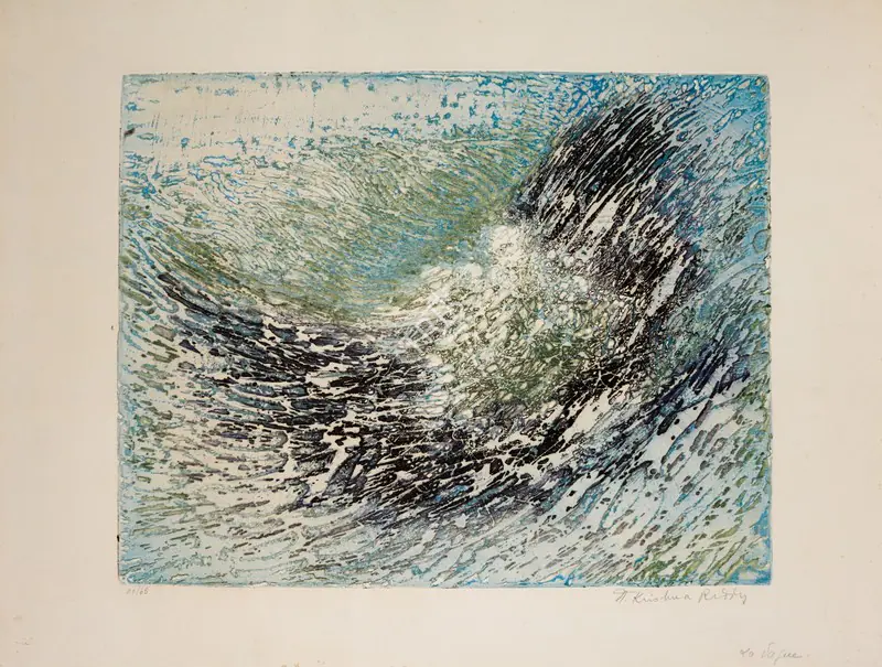 Reddy, Krishna (Artist). La Vague. Mixed colour intaglio on paper; Edition 65, 1963 | Painting | FineArts | 00547596