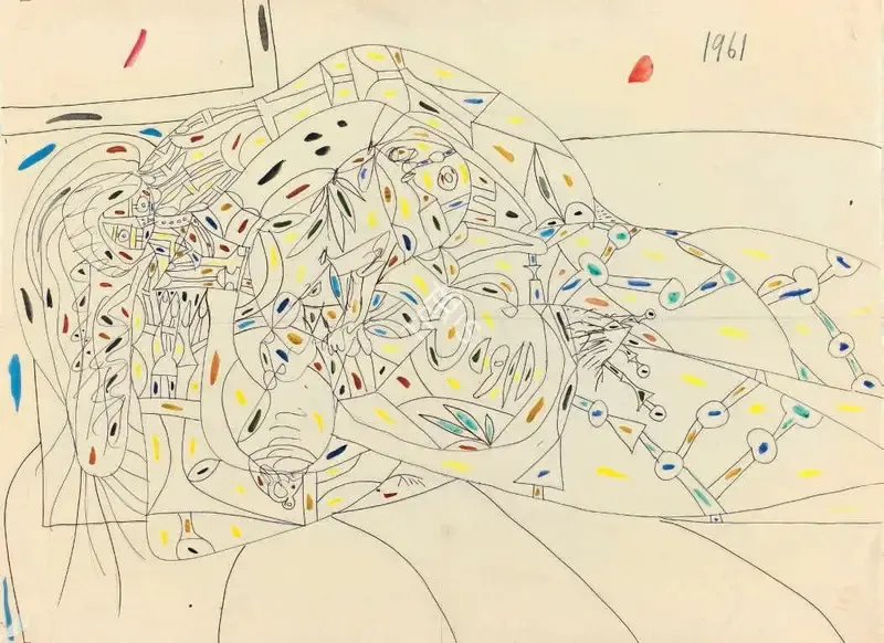Souza, F.N. (Artist). Untitled (Reclining Nude), 1961 | Drawing