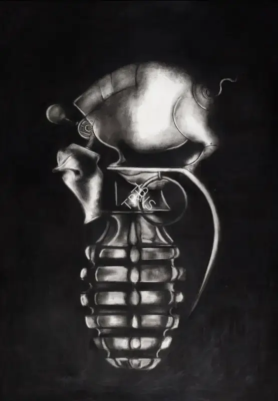 Madhusudhanan, K.M. (Artist). Fighting Against Electric Bulbs. Charcoal on paper, n.d. | Painting  | 00868495