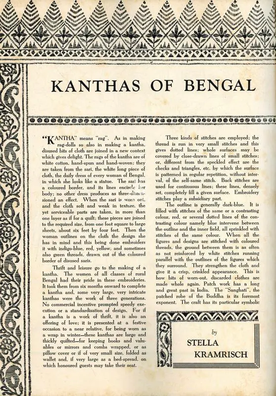 Kramrisch, Stella (Essayist). Kanthas of Bengal. In Marg. 3(2), pp. 18-29. Bombay: Modern Artists and Architects Research Group, April 1949 | Essay | FineArts | 00668771