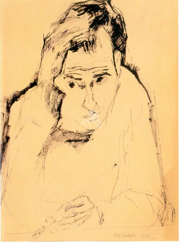 Raza, S.H. (Artist). Self Portrait, 1955 | Drawing