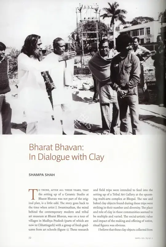 Shah, Shampa (Essayist). Bharat Bhavan - In Dialogue with Clay. In Marg - Indian Ceramics- History and Practice. 69(2), pp. 72-78. Mumbai: Radhika Sabavala, December 2017 - March 2018 | Essay | FineArts | 00669103