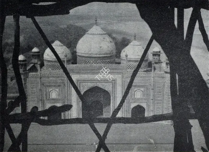Unknown (Photographer). The Mosque Attached to the Taj Mahal Seen through the Scaffolding. n.d. | Contemporary Photograph, Marg, July 1950 | ArcHeritage | 00512951