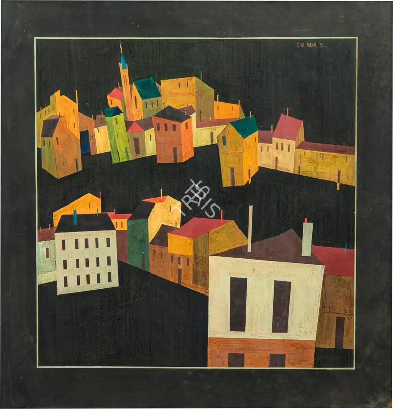 Raza, S.H. (Artist). Houses. Gouache on paper, 1952 | Painting | FineArts | 00353569