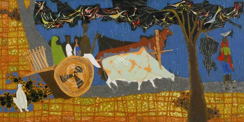 Dave, Shanti (Artist). Untitled (Under the Shade). Oil and mixed media on canvas, 1958 | Painting | FineArts | 00333061