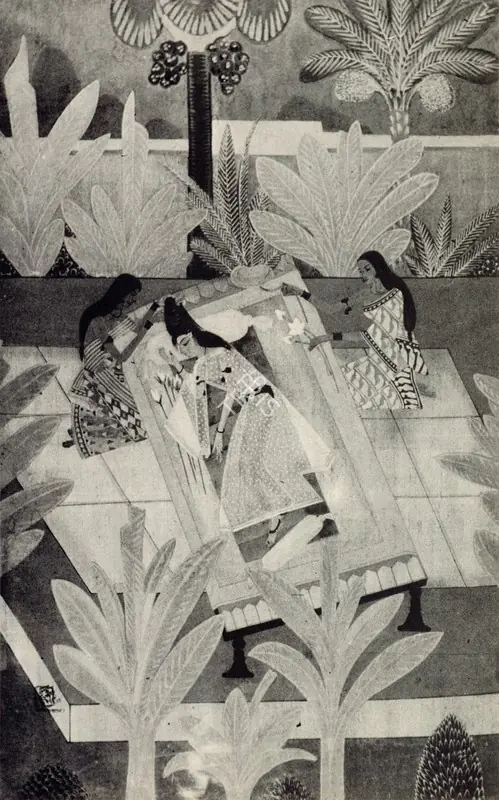 Bose, Nandalal (Artist). Radha's Viraha. Tempera on Silk, c.1930 | Marg, March 1983 | Textile | FineArts | 00674984