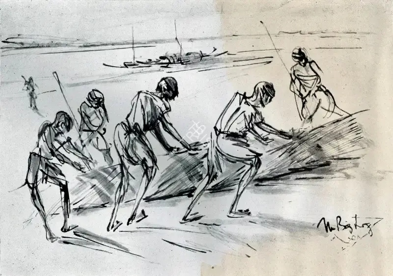 Misra, Hemanta (Artist). Fishermem, n.d. | Drawing