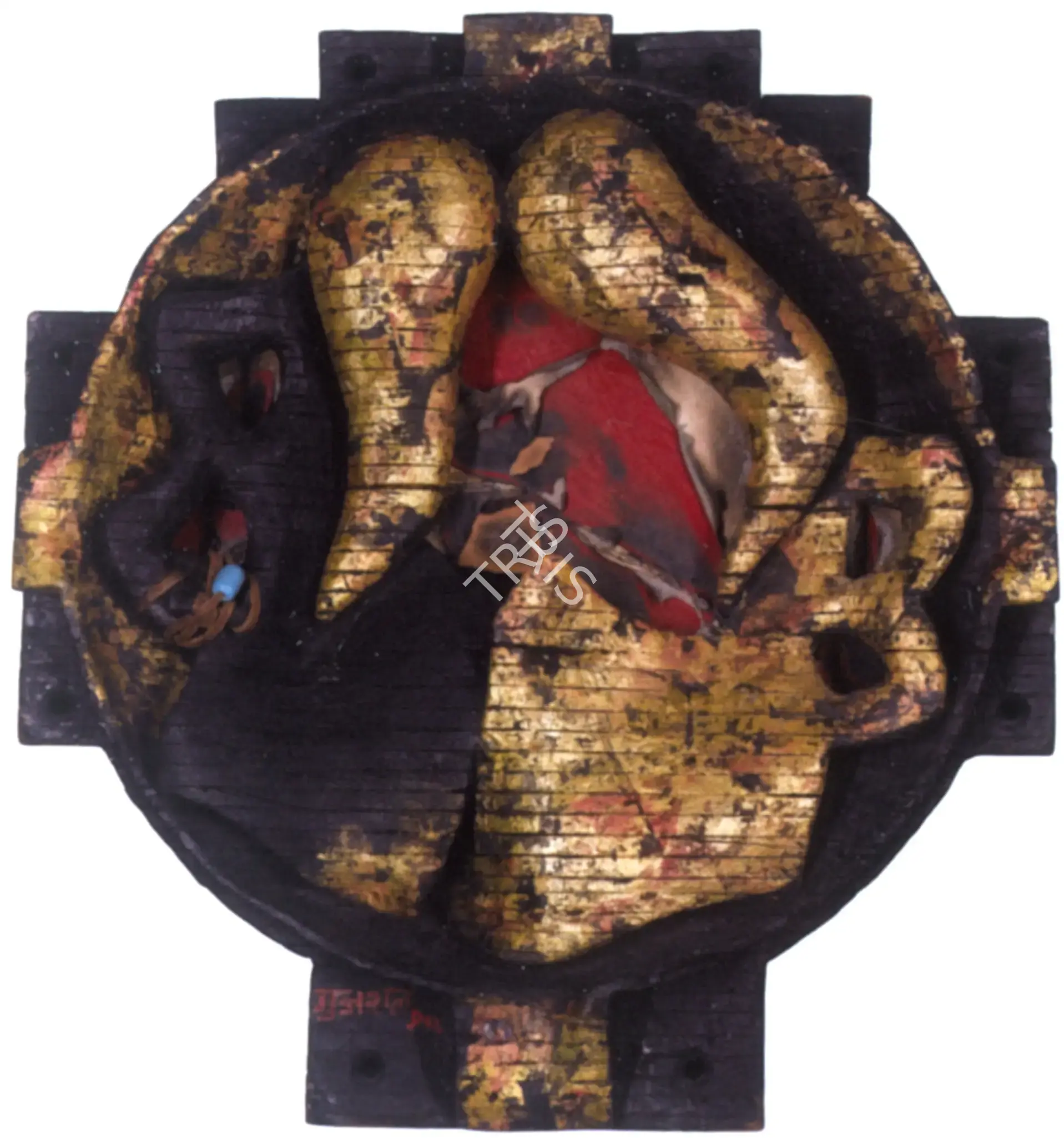 Gujral, Satish (Artist). Untitled. Burnt wood, leather and ceramic bead, 1990 | Sculpture | FineArts | 00900139