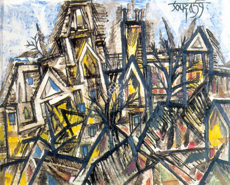 Souza, F.N. (Artist). Trees and Buildings, 1959 | Painting