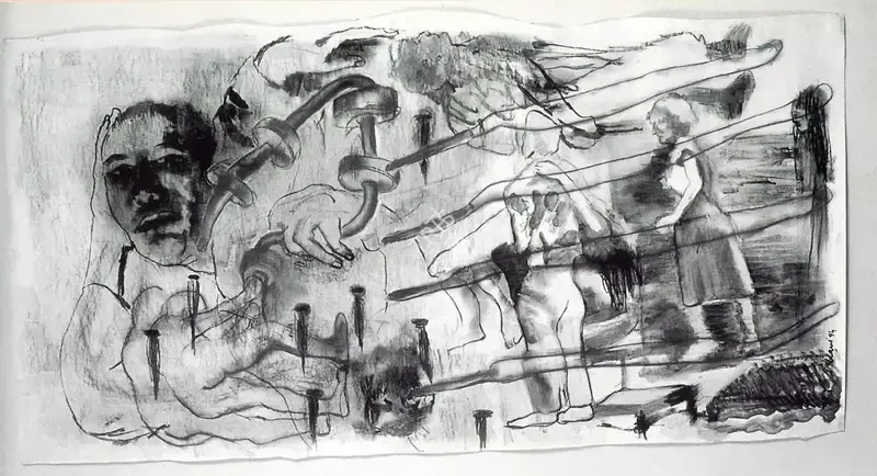 Malani, Nalini (Artist). Remembering Pina Bausch. Chalk and Charcoal on Milk Carton Paper, 1994 | Marg, 1996 | Painting | FineArts | 00675145