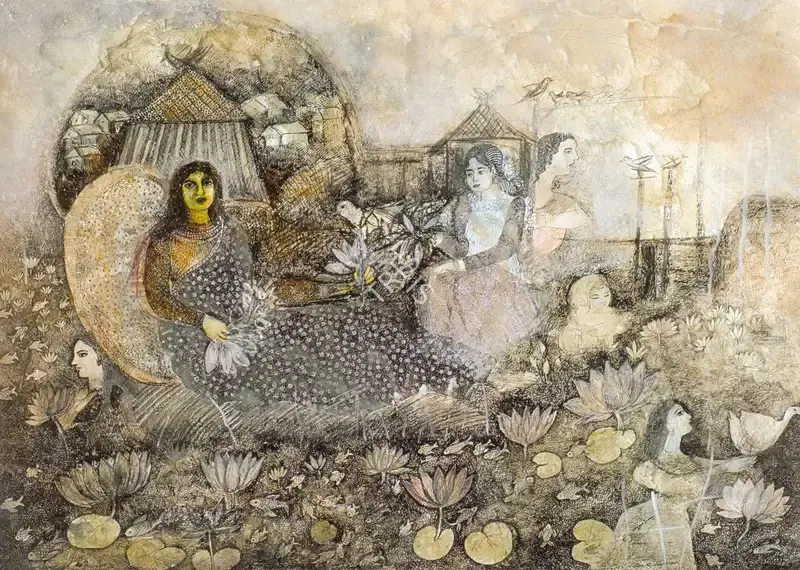 Burman, Jayshri (Artist). Untitled. Mixed media on paper, 1996 | Painting | FineArts | 00574957