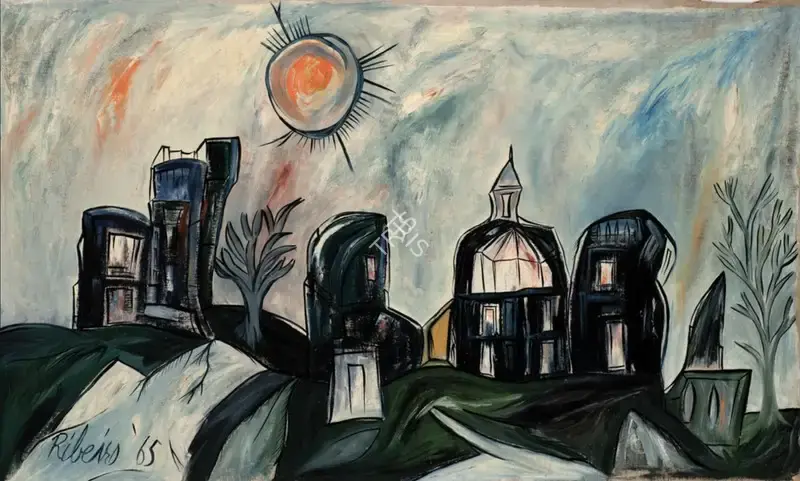 Ribeiro, Lance (Artist). Untitled (Townscape). Oil and polyvinyl acetate on canvas, 1965 | Painting | FineArts | 00603657