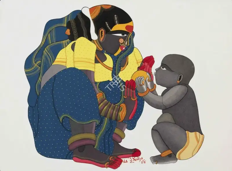 Vaikuntam, Thota (Artist). Untitled (Mother & Son). Acrylic on paper, 1994 | Painting | EconomicsArt | 00871647