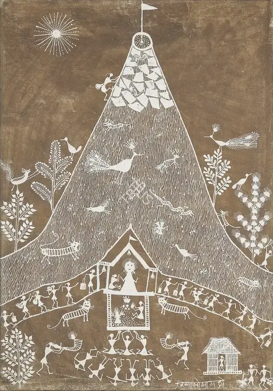 Mashe, Jivya Soma (Artist). Mahalakshmi Gadh. Natural pigment and cow dung on cloth, n.d. | Painting | EconomicsArt | 00872560