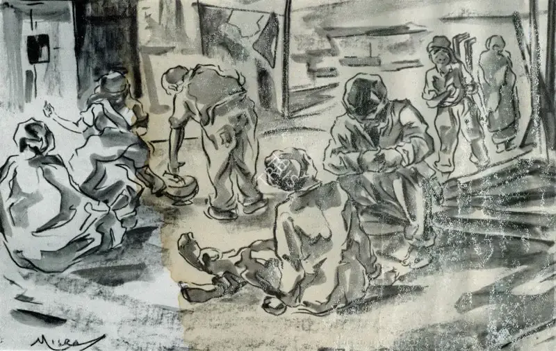 Misra, Hemanta (Artist). On the Courtyard, n.d. | Painting