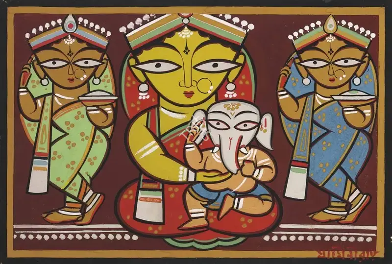 Roy, Jamini (Artist). Untitled (Ganesh and Janani), n.d. | Painting