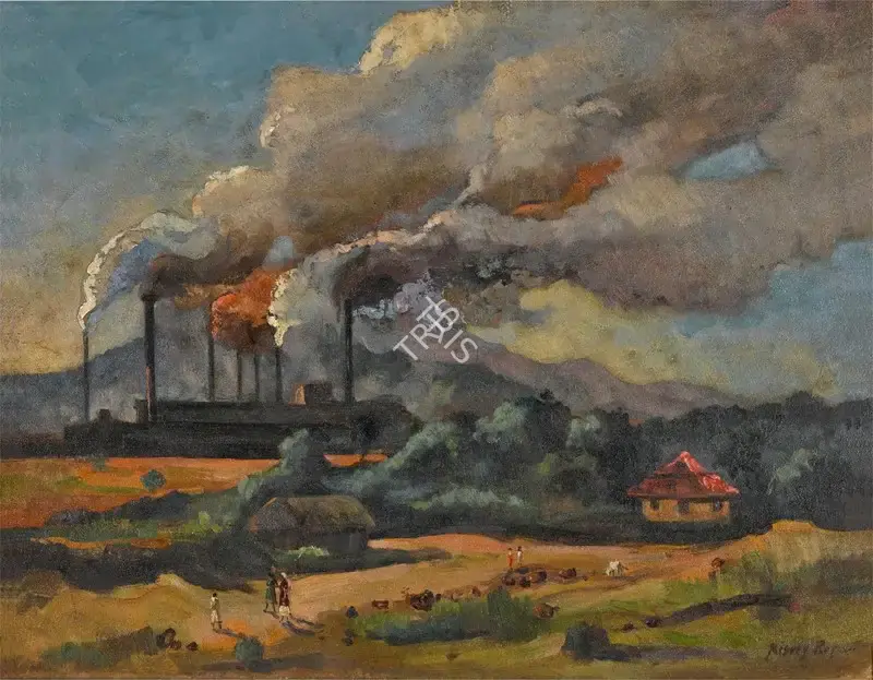 Roy, Kisory (Artist). Smoking Copper Refinery. Oil on board, 1957 | Painting | FineArts | 00416573