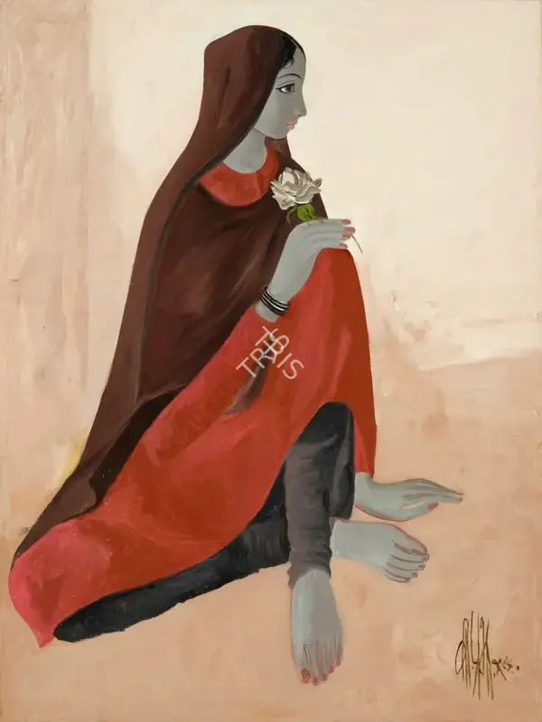 Prabha, B. (Artist). Untitled (Seated Lady), 1986 | Painting