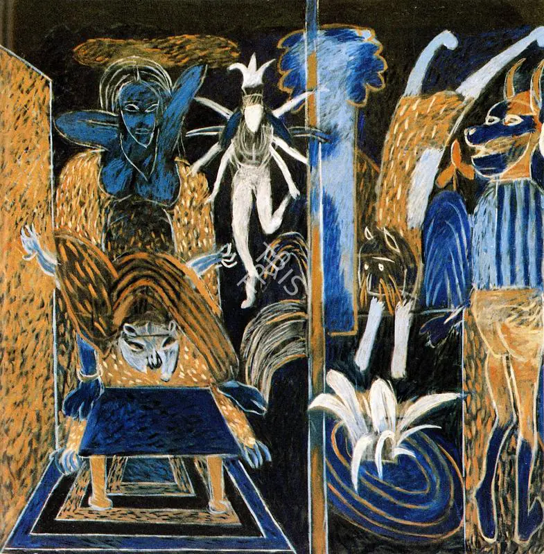 Subramanyan, K.G. (Artist). Odalisque and the jumping Cat, 1994 | Painting