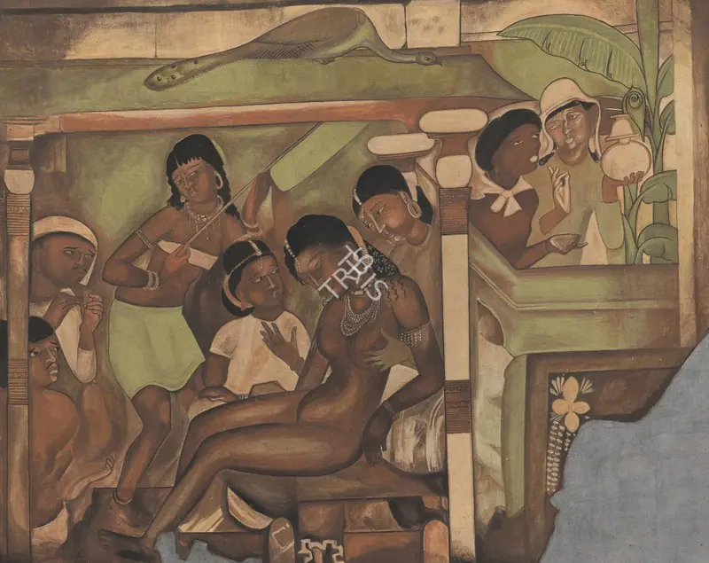 20th Century Indian School (Artist). Dying Princess. Tempera on cloth pasted on masonite, early 20th century | Painting | EconomicsArt | 00872934