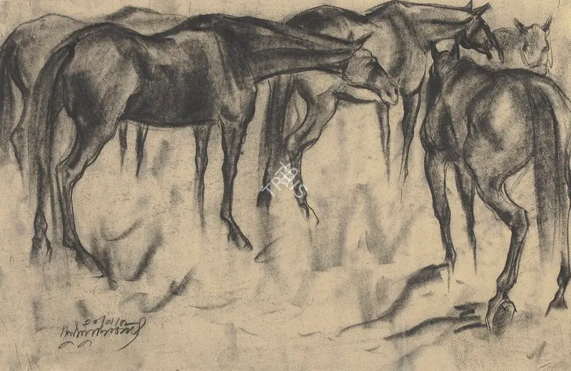 Das, Sunil (Artist). Horses IV. Charcoal on paper, 1952 | Painting | FineArts | 00340538