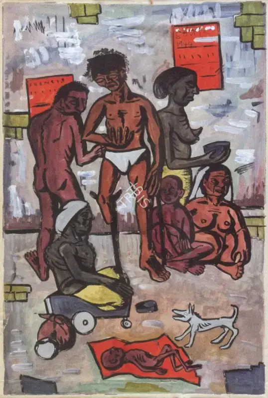 Souza, F.N. (Artist). Beggars in Bombay. Gouache on Paper Pasted on Board, 1944 | Marg, December 2022 - March 2023 | Painting | FineArts | 00675472