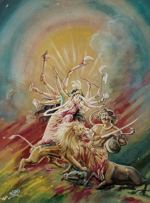 Mazumdar, Nirode C. (Artist). Mahisasur, early 1950s | Painting