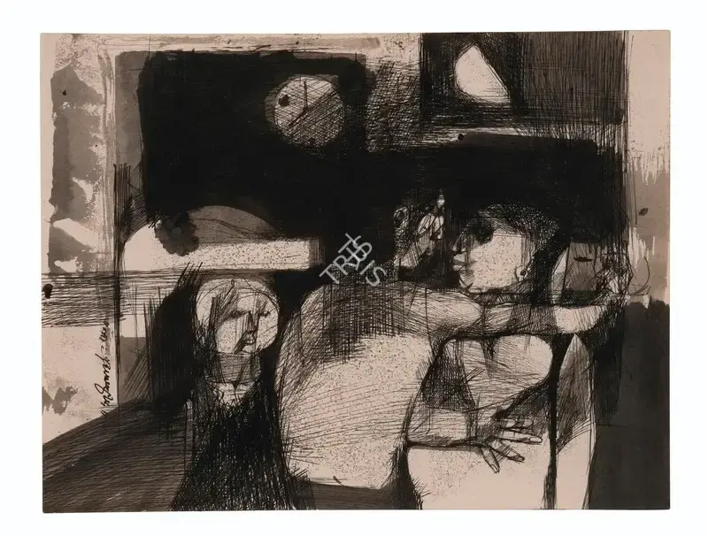 Pyne, Ganesh (Artist). Untitled (Family). Ink on paper, 1963 | Drawing  | 00867571