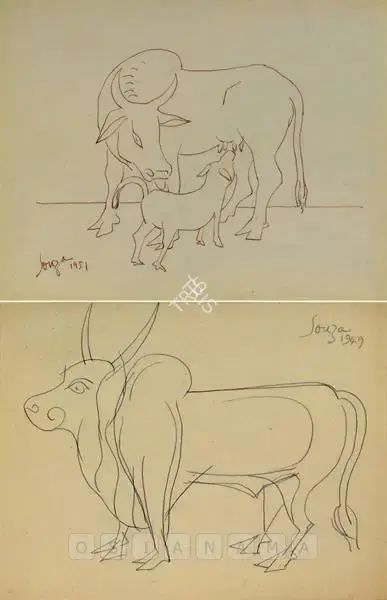 Souza, F.N. (Artist). Untitled (Mother Cow), 1951 | Drawing