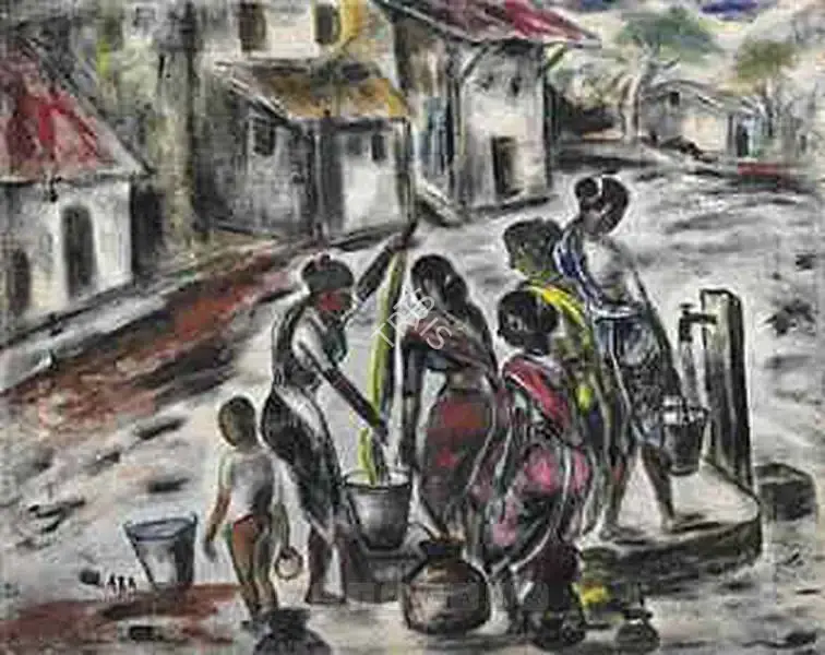 Ara, K.H. (Artist). Untitled (Village Scene), n.d. | Painting