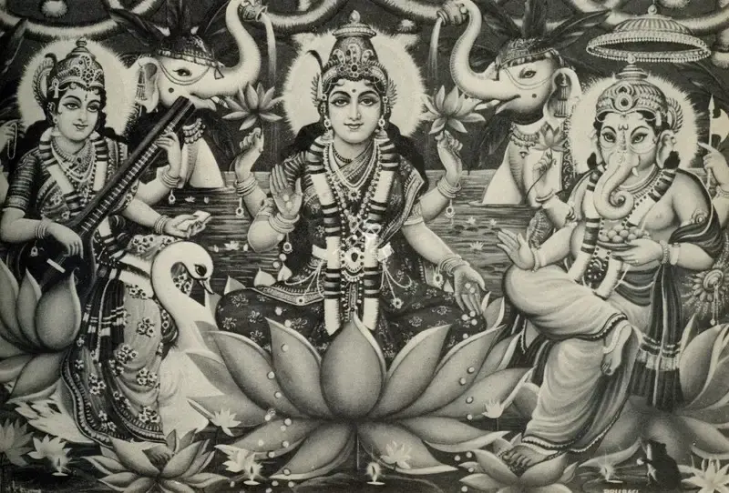 Unknown (Photographer). Sarasvati, Lakshmi and Ganesha, n.d. | Calender