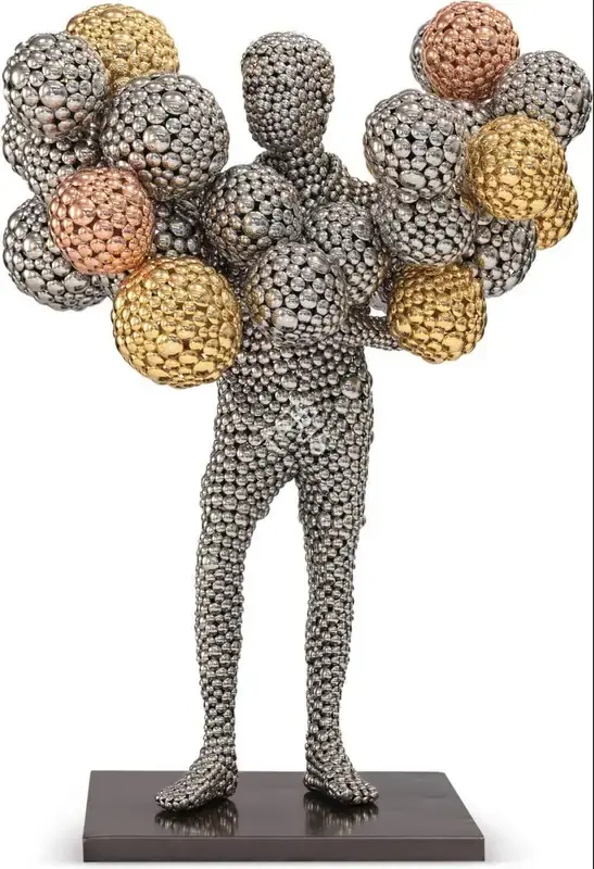 Shende, Valay (Artist). Boy with Balloons. Stainless steel discs, colour coated stainless steel discs and colour coated MS base, 2018 | Sculpture | FineArts | 00603828