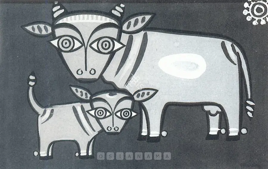 Roy, Jamini (Artist). Cow & Calf. Gouache on paper, c.1940 | Painting | FineArts | 00372921