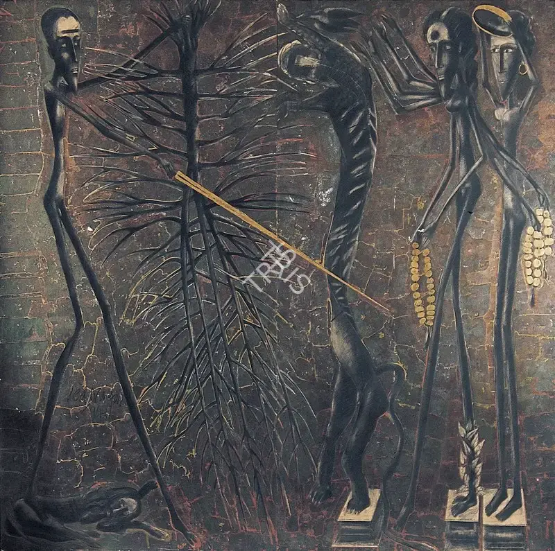 Nayar, Ved (Artist). Mankind 2194 Despair & Hope Of Kalpavriksha. Mixed media on board, 1994 | Painting  | 00879883