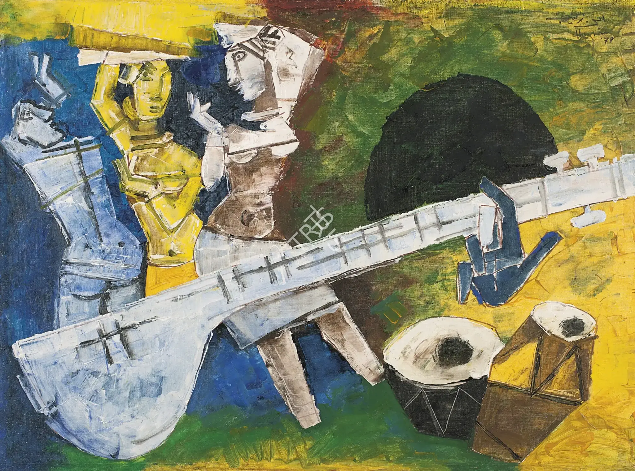 Husain, M.F. (Artist). Untitled (Three Women With Sitar), 1979 | Painting